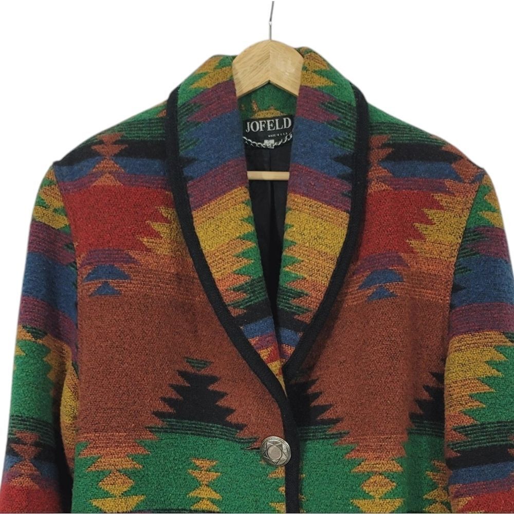 Vintage Jofeld Wool Blend Southwestern Aztec Button Down Blazer Coat Size Small - Picture 5 of 16